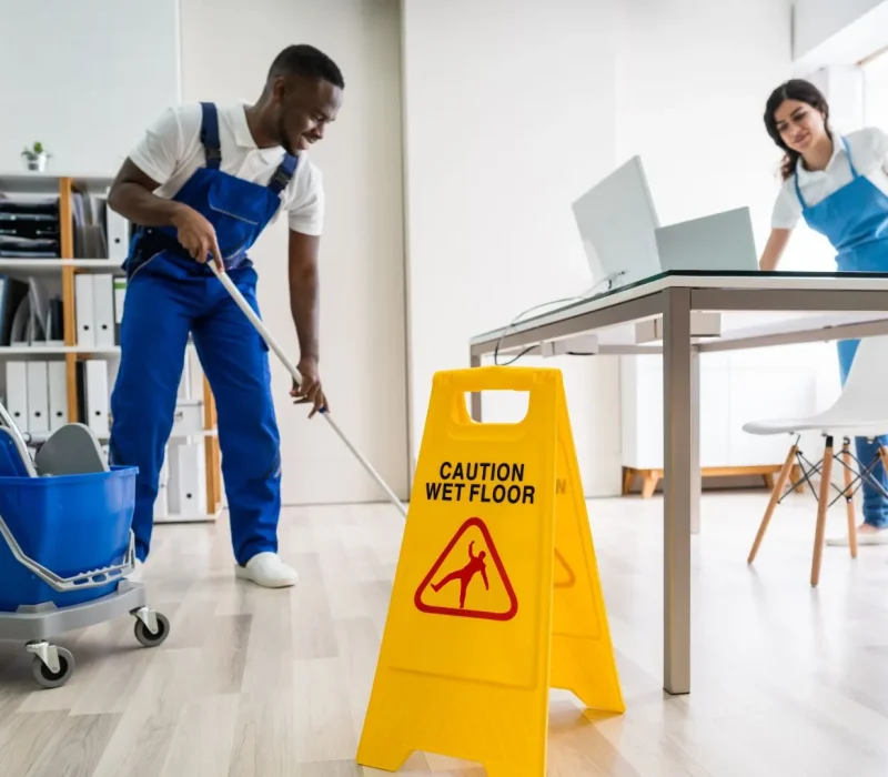 Male And Female Cleaners Cleaning in the Office